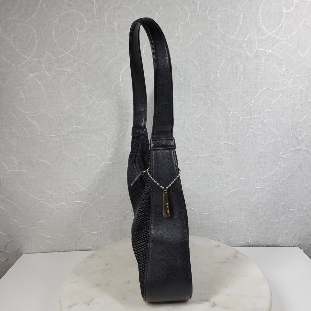 Nine West Mini Hobo Shoulder Bag Purse Black Mesh Zip Silver Logo Charm Y2K - Picture 8 of 15